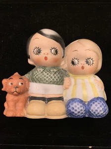 Schafer & Vater-Chloe Preston-Whimsical Porcelain-Peek-A-Boo Girl Boy And Dog - Picture 1 of 5
