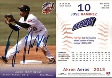 Jose Ramirez Signed 2013 Grandstand Akron Aeros #NNO Card Auto AU