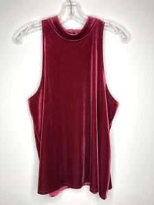 Abercrombie and Fitch Top Women Large Cranberry Red Velvet Sleeveless Mock Neck - Picture 1 of 4