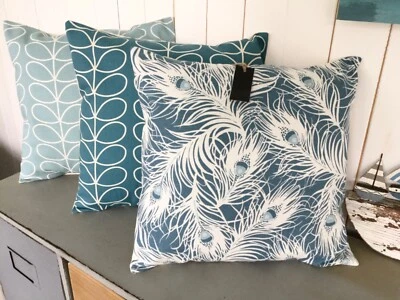 CUSHION COVER TEAL DUCK EGG BLUE WHITE OSTRICH FEATHER DECO COUNTRY 16 EASTER - Image 1 of 4