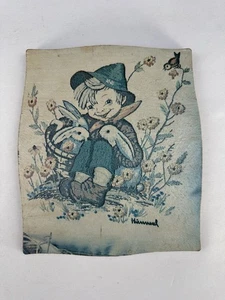 Vintage Hummel Wood Block Plaque Picture Boy w/ Bunnies Rabbits - Picture 1 of 4