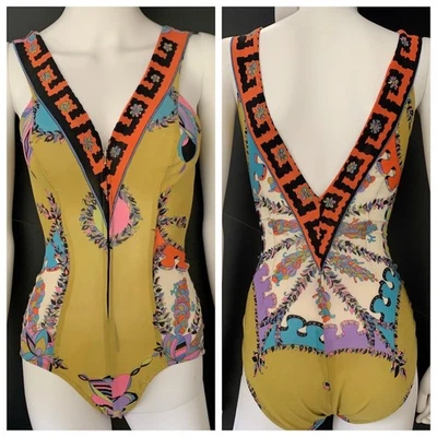 Traje de baño de colección años 60 70 EMILIO PUCCI MOD estampado red traje de baño una pieza 10 talla S Foto 1 de 4