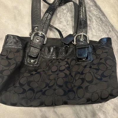 Coach Soho Hampton Pleated Black Satchel Logo Purse Bag - Image 1 of 4