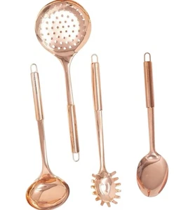 Juego de 4 utensilios de cocina de cobre ranurados skimmer, cucharón, pasta y cuchara para servir - Imagen 1 de 4