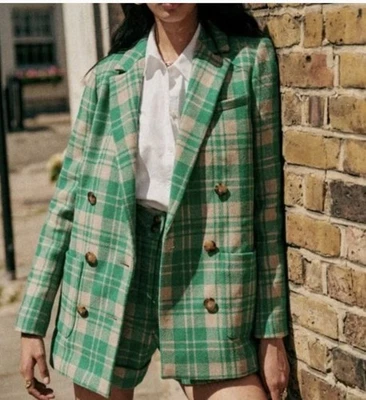 Chaqueta Blazer SEZANE Talla 46 14 Verde Tostado Cuadros Lana Michele Foto 1 de 4