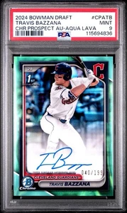 2024 BOWMAN DRAFT CHROME PROSPECT AUTOS AQUA LAVA TRAVIS BAZZANA 72/199 PSA 9 - Picture 1 of 3