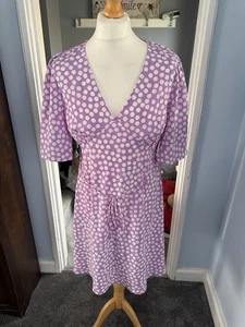 Dorothy Perkins Women's Size 16 Tall Lilac Spot Flutter Sleeve Mini Dress - Picture 1 of 8