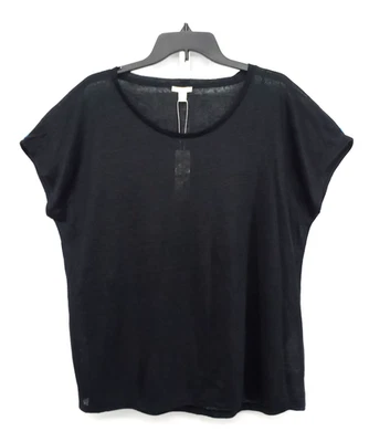 Esprit Blouse Women Plus Size 2Xl Black 100% Linen Round Neck Casual Top NWT - Image 1 of 4