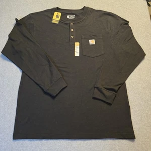 Carhartt Henley Shirt Mens Medium Black Long Sleeve Loose Fit Pocket Workwear - Picture 1 of 11