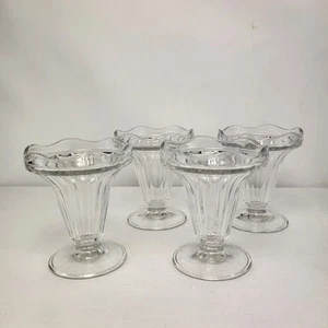 4 x Ice Cream Sundae Dishes Clear Glass 5” Tall Vintage Dessert Dish Set Of 4 UK - Picture 1 of 16