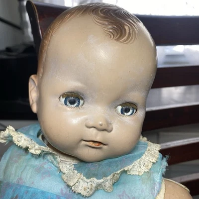 Composición Vintage 21" Ideal Bebé Muñeca Pelo Moldeado Azul Dormir Ojos Paño Cuerpo Foto 1 de 4