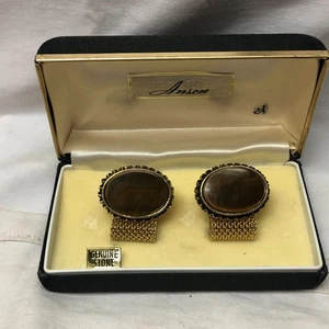 Gemelos Anson Tiger's Eye Stone vintage años 70 caja original para hombre - Imagen 1 de 18