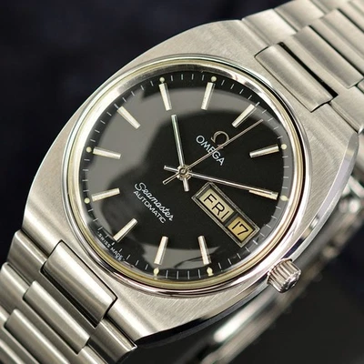 RELOJ OMEGA SEAMASTER VINTAGE DE 1982 AUTOMÁTICO ESFERA NEGRA DÍA FECHA VESTIDO PARA HOMBRE Foto 1 de 4