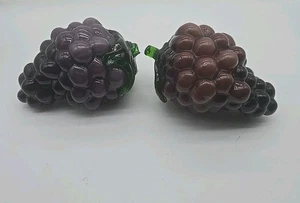 Vintage Pair Of Blenko Art Glass Grape Clusters W/Green Glass Leaf/Stem - Picture 1 of 9