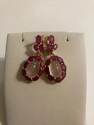 Pendientes RGP de cuarzo rosa natural y rubí rojo Foto 1 de 4