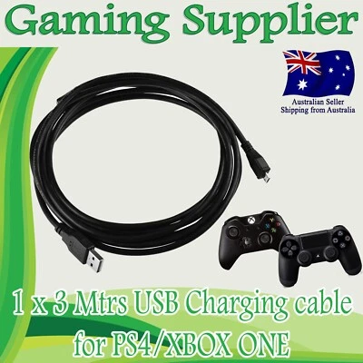 3M USB Charging Cord Sync Thick Cable for MICROSOFT XBOX ONE and PS4 CONTROLLER - Image 1 of 3