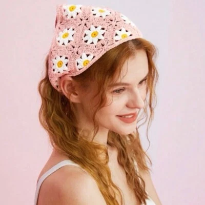 Diademas Bandana Crochet, Diademas Triángulo Hippie Boho Bufanda para el Cabello Bufanda para el Cabello Foto 1 de 4