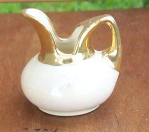 Miniature Pitcher White Lustre Glaze Gold Top Vintage Decorative China - Picture 1 of 3