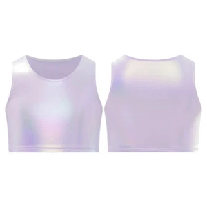 Kids Girls Vests Sleeveless Tank Top Party Crop Tops Metallic Vest Sparkly Tee - Picture 1 of 45