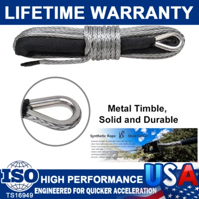 1/4"X 50' 10000LB Synthetic Winch Rope Line Recovery Cable 4WD ATV Gray W/Sheath - Image 1 of 4