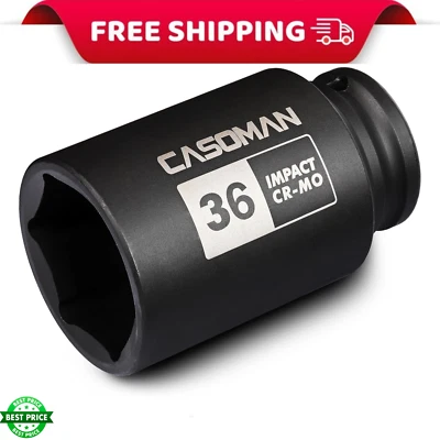 BRANDED 1/2" Drive X 36 Mm Deep 6 PT Impact Socket, CR-MO, Drive 6 Point Axle Nut Socket