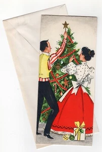 New Unused Vintage 1950s Christmas Couple Star Tree Topper Holiday Greeting Card - Picture 1 of 4