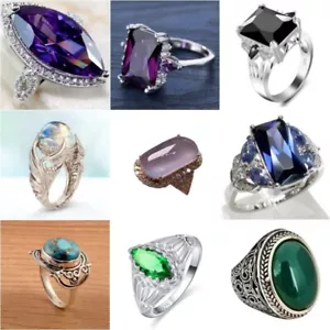 Jewelry Gift Size 6-11 Gemstone Fashion Rings Elegant Cubic Zirconia - Picture 1 of 39