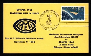 OPC 1966 Chicago Compex Man in Space primera exposición tarjeta Perfin 45405 - Imagen 1 de 1