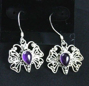 Amethyst Butterfly Wire Earrings Sterling Silver .925 - Picture 1 of 3