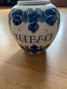 vintage Delft Holland 7” Tall Blue White TOEBACK Tobacco Jar - Picture 1 of 12