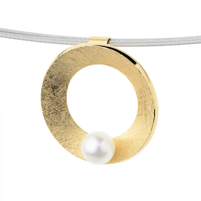 Ernstes Design Anhänger ohne Kette Edelstahl gekratzt mit Süßwasser-Perle AN951 - Bild 1 von 2