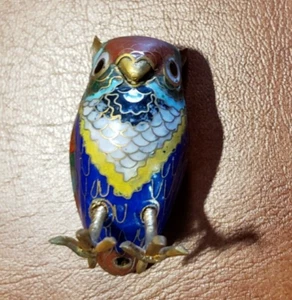 Figura de búho de metal Cloisonne pájaro vintage - Imagen 1 de 5