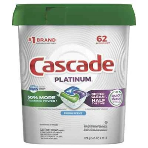 Cascade Platinum ActionPacs Dishwasher Detergent, Fresh Scent, 62 Count - Picture 1 of 7