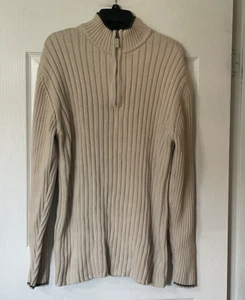 DKNY Sweater Men XXL Tan Ribbed Knit Long Sleeve Pullover Logo 1/4 Zip Jumper - Picture 1 of 17