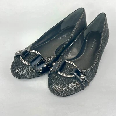 Liz Claiborne Meegan Black Silver/Gold  Leather Ballet Flats Shoes Slip On 6.5M - Image 1 of 4