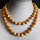 Vintage Mother Of Pearl Glass 10 mm Round Bead Long Necklace