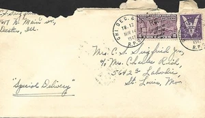 USA 1942 COVER, VIA CHICAGO DECATUR & ST LOUIS RAIL ROAD & SPECIAL DELIVERY #17 - Picture 1 of 4