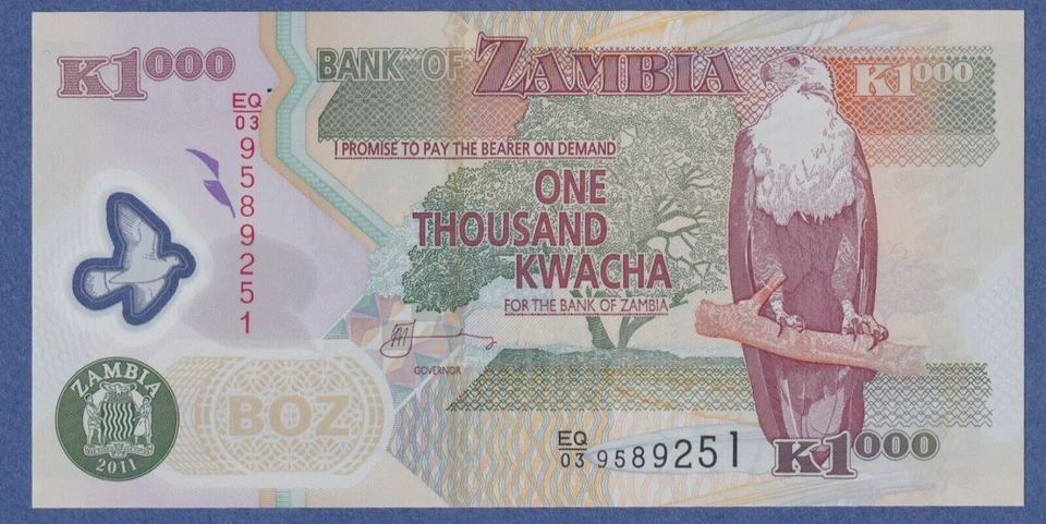 Zambia 1000 Kwacha 2011 P -44h  UNC Polymer Note - Eagle - Image 1 of 4