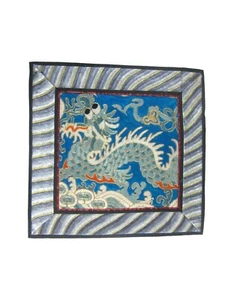 Vintage Chinese Dragon Embroidered Silk Textile Decor Square Vintage - Picture 1 of 8
