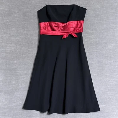 Vestido Vintage Liz Claiborne 6 Negro Rojo Sin Tirantes Satén Cóctel Fiesta Vacaciones Foto 1 de 4