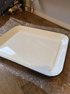 3 Enamel Rectangular White With A Black Rim Large Serving Platter Dish - Picture 1 of 6