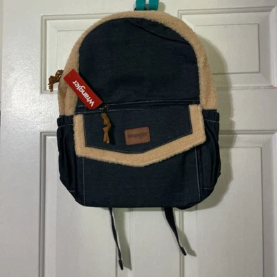 Wrangler Denim Jean Sherpa Ribete Imitación Gamuza Acento Mochila Laptop Bolsa de Pañales 17” Foto 1 de 4