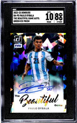 2022-23 Donruss  Paulo Dybala The Beautiful Game Auto Green Ice Prizm SGC 8 - Image 1 of 2
