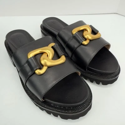 Sandalias gruesas con hebilla dorada de cuero negro Lima talla 8 aerosoles para mujer nuevas en caja Foto 1 de 4