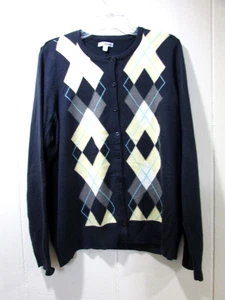 Cárdigan suéter Croft & Barrow para mujer talla XL azul Argyle - Imagen 1 de 6