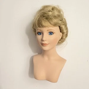 VTG Doll Head for 20” Doll Parts Restore Blonde Upswept Wig Blue Eyes - Picture 1 of 9