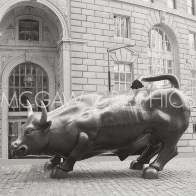 Wall Street Bull Positive Outlook, Erin Clark, Decor Art Print  12" x 12"  1349 - Image 1 of 2