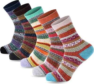 5 Pairs Women Wool Vintage Casual Thick Warm Cozy Comfy Soft Winter Socks - Picture 1 of 10