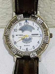 Brittania Moon Phase Quartz Watch BM102 Leather Band - Not Tested - Picture 1 of 4