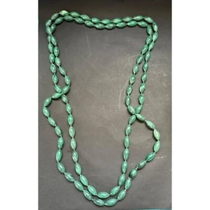 Vintage Green Plastic Large Rice Shaped Beaded Necklace Cross - Picture 1 of 4